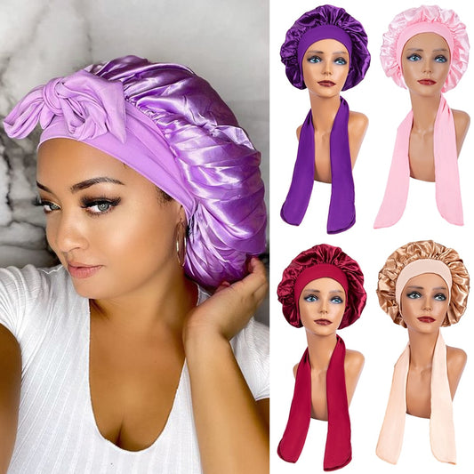 Women Satin Solid Sleeping Cap Soft Silk Nightcap Bonnet With Headband - SIDNEY DREAMS, L.L.C.